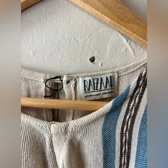 Baizaar Handmade Apparel Striped Cream and Brown Cotton Women's Top NWT - Picture 6 of 12